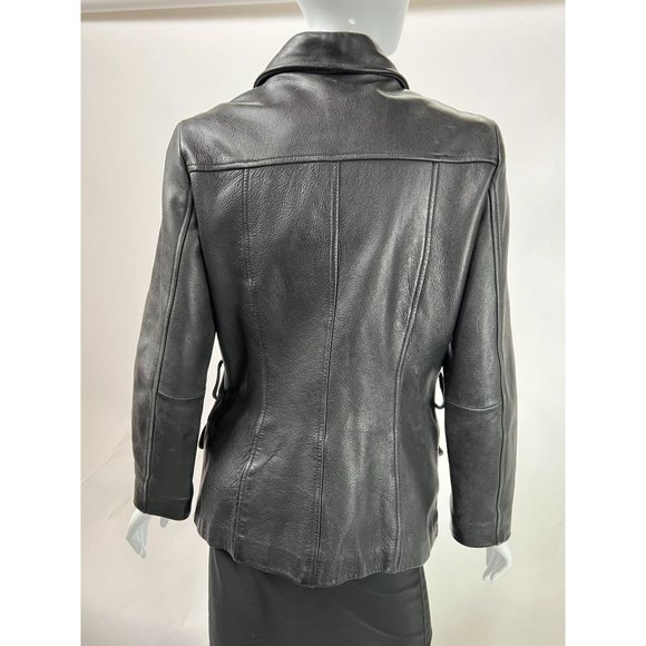Vintage Guess Leather Jacket sz S Black Motorcycle Asymmetrical Zip Pockets Line - Picture 4 of 16